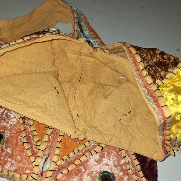 Velvet Purse Handbag Boho Carpet Bag Hippie With Shells 100% Cotton Boho Festive - Picture 5 of 5